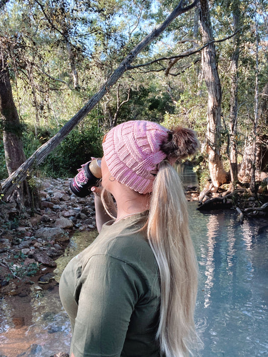 CC Pom Pom Ponytail Beanie